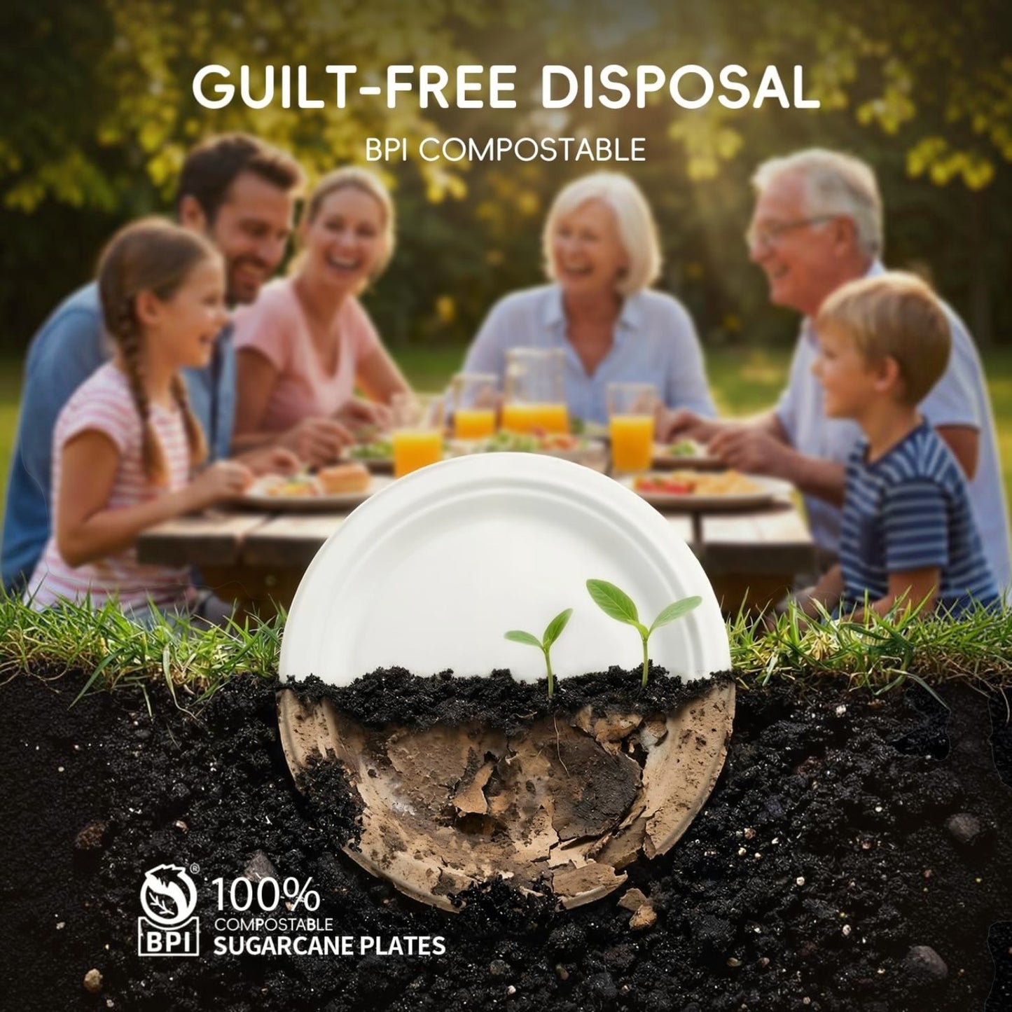 White 100% FSC Certified Heavy Duty Sugarcane Bulk Compostable Eco-Friendly Disposable Plates