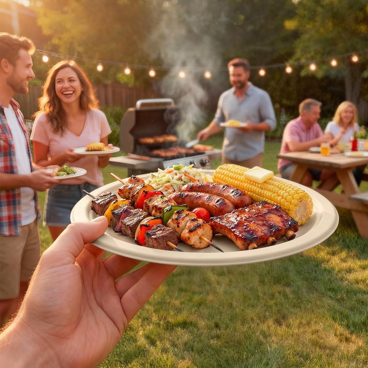 White 100% FSC Certified Heavy Duty Sugarcane Bulk Compostable Eco-Friendly Disposable Plates