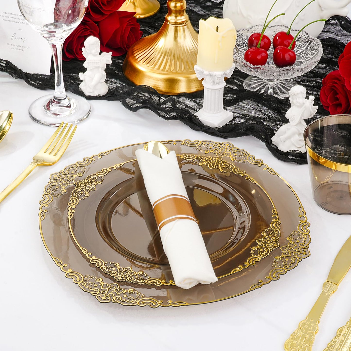 Retro High-Heavy Durable Disposable Dinnerware Set for Wedding, Party, Graduation