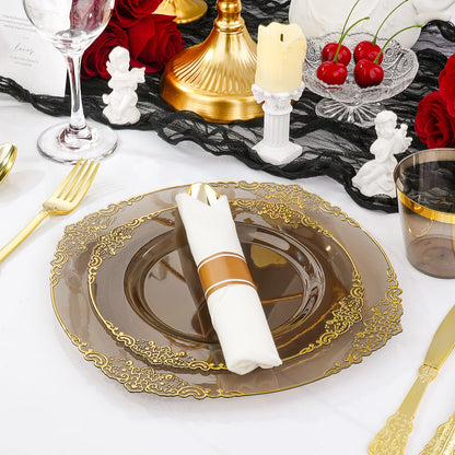 Retro High-Heavy Durable Disposable Dinnerware Set for Wedding, Party, Graduation