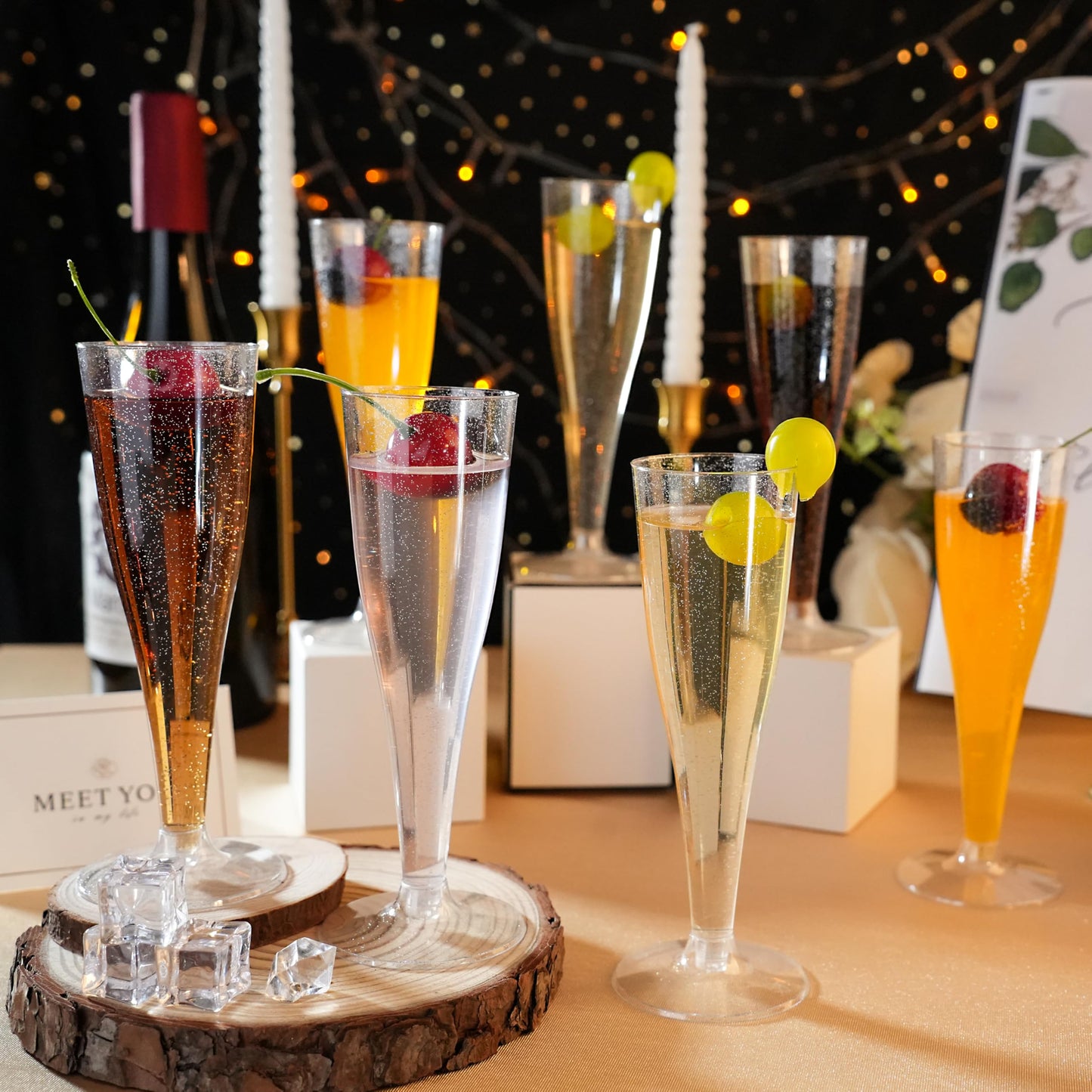 Goodluck 100 Pack 4.5 oz Disposable Silver Glitter Plastic Stemware for Party, Mimosa Bar, Wedding, Anniversary, and Graduation
