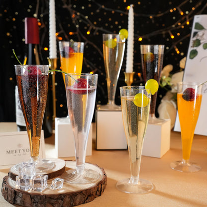 Goodluck 100 Pack 4.5 oz Disposable Silver Glitter Plastic Stemware for Party, Mimosa Bar, Wedding, Anniversary, and Graduation
