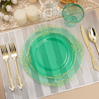 Goodluck Disposable Clear Green Plastic Dinnerware Sets