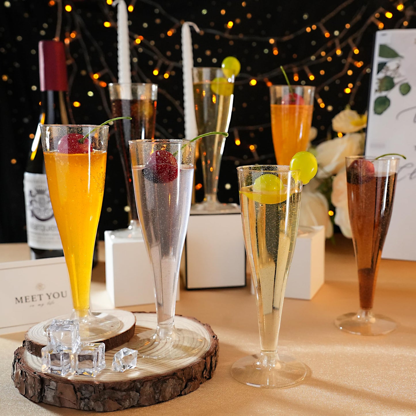 Goodluck 4.5 oz Disposable Gold Glitter Plastic Stemware for Party, Mimosa Bar, Wedding, Anniversary, and Graduation