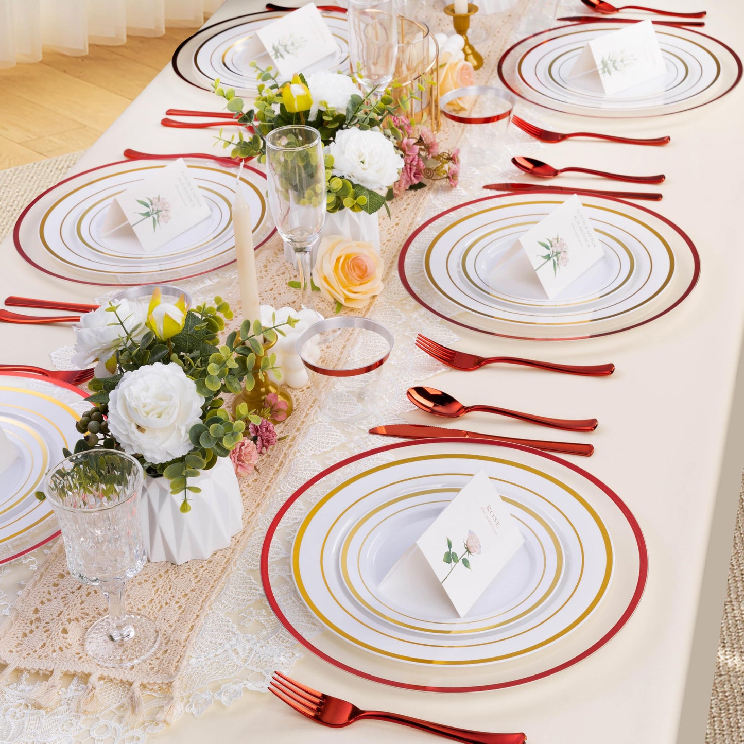 Goodluck 12 Inch Disposable Clear Plates with Gold Rim Decorated Charger Plates for Party, Wedding, Dinner