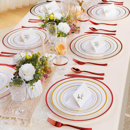Goodluck 12 Inch Disposable Clear Plates with Gold Rim Decorated Charger Plates for Party, Wedding, Dinner
