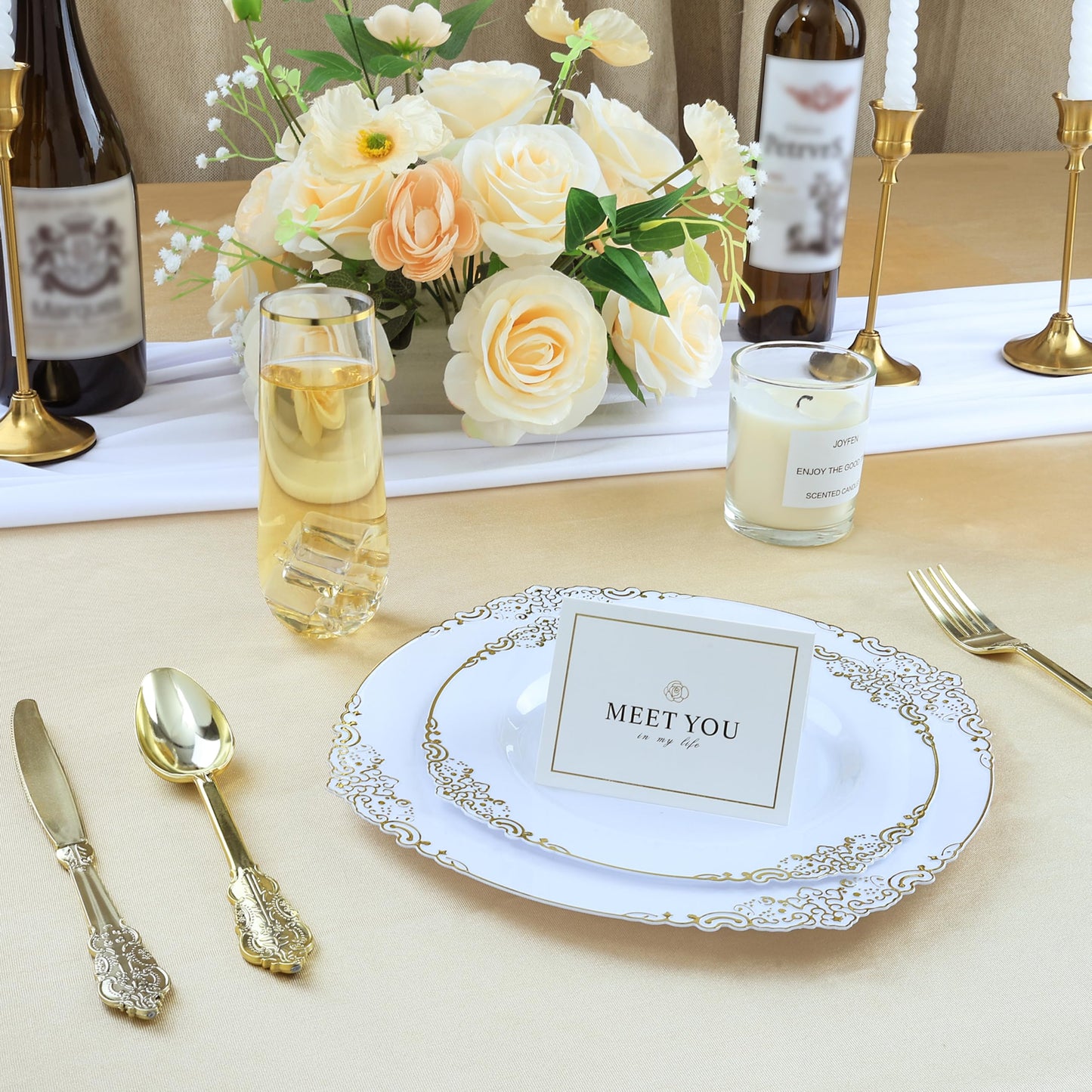 Goodluck 9 oz Disposable Stemless Clear with Gold Rim  Plastic Champagne Flutes for Party, Graduation & Wedding
