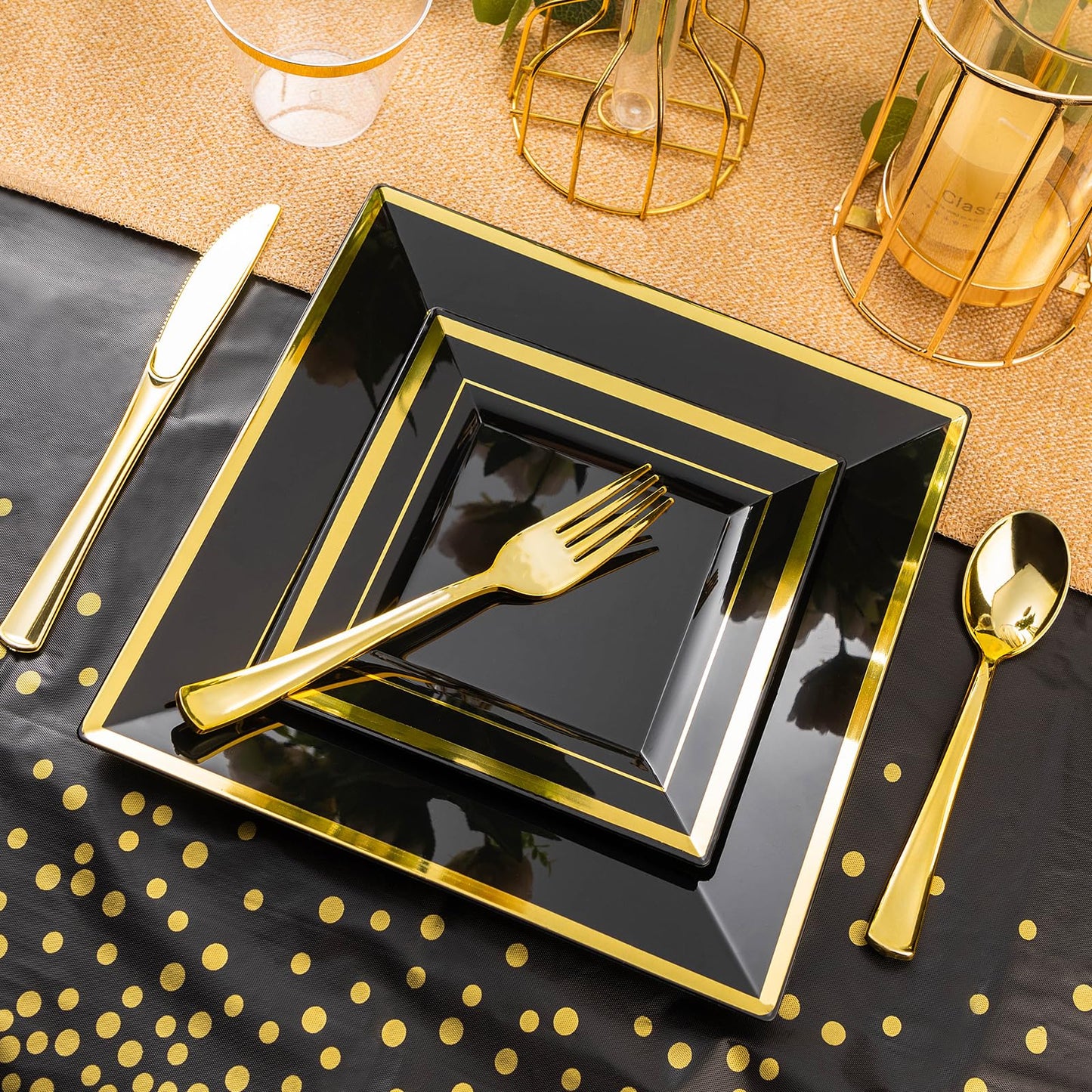 Goodluck 352-Piece Black with Silver Dinnerware Set for 50 Guests