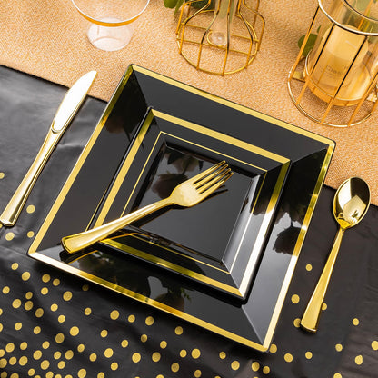 Goodluck 352-Piece Black with Silver Dinnerware Set for 50 Guests