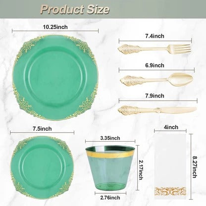 Goodluck Disposable Clear Green Plastic Dinnerware Sets
