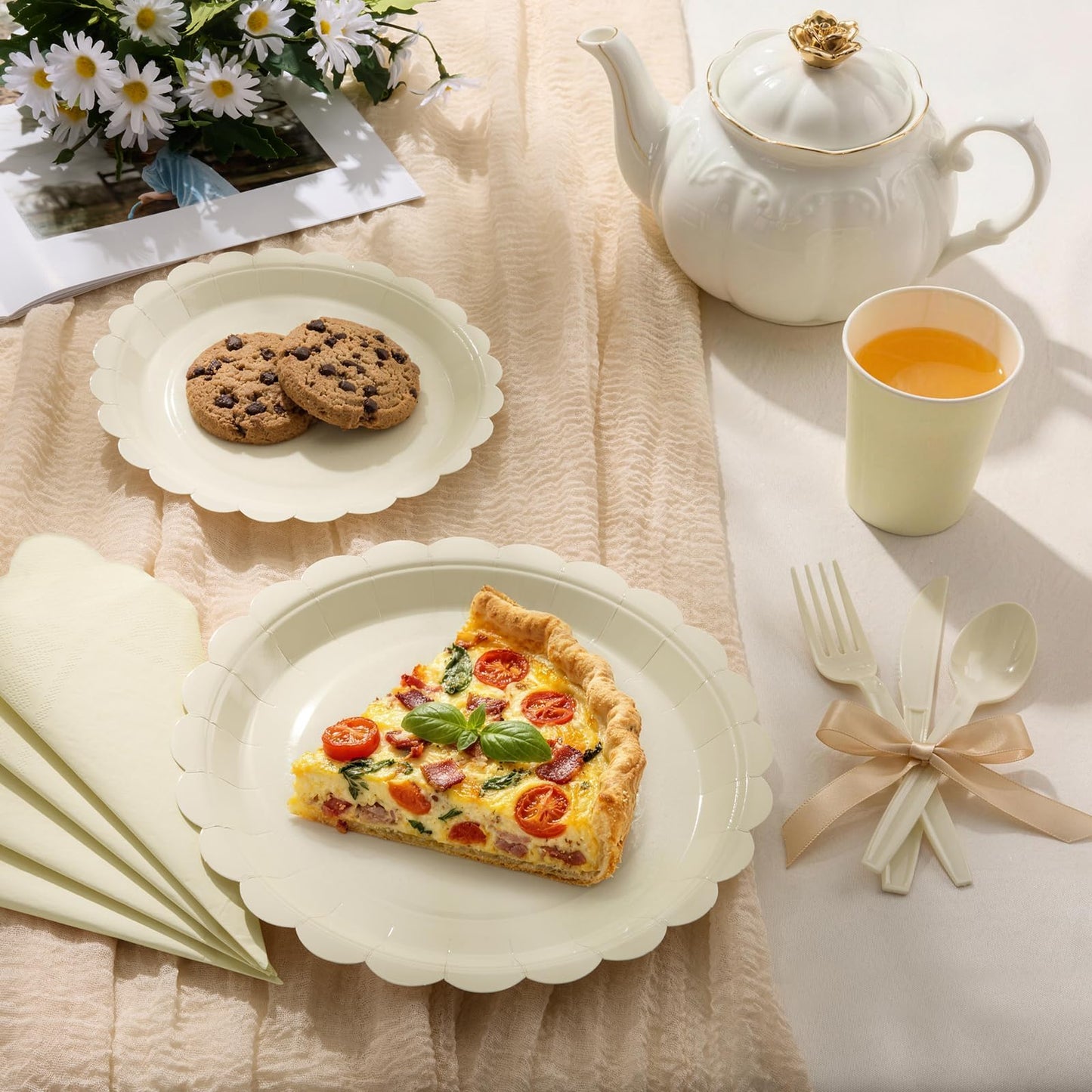 Fancy Disposable Paper Dinnerware Set for Birthday, Wedding, Bridal, and Baby Shower