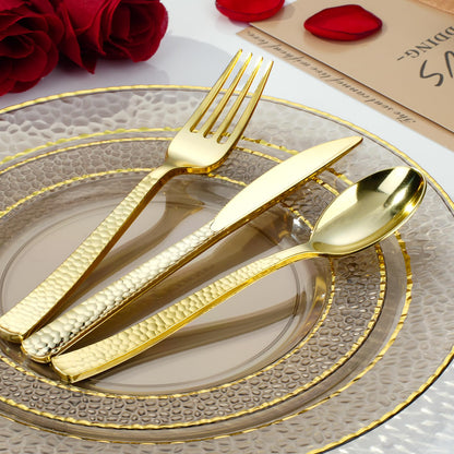 Disposable But Fancy Veined Clear Dinnerware Set for Christmas, Graduation, New Year, Thanksgiving, Valentine's Day