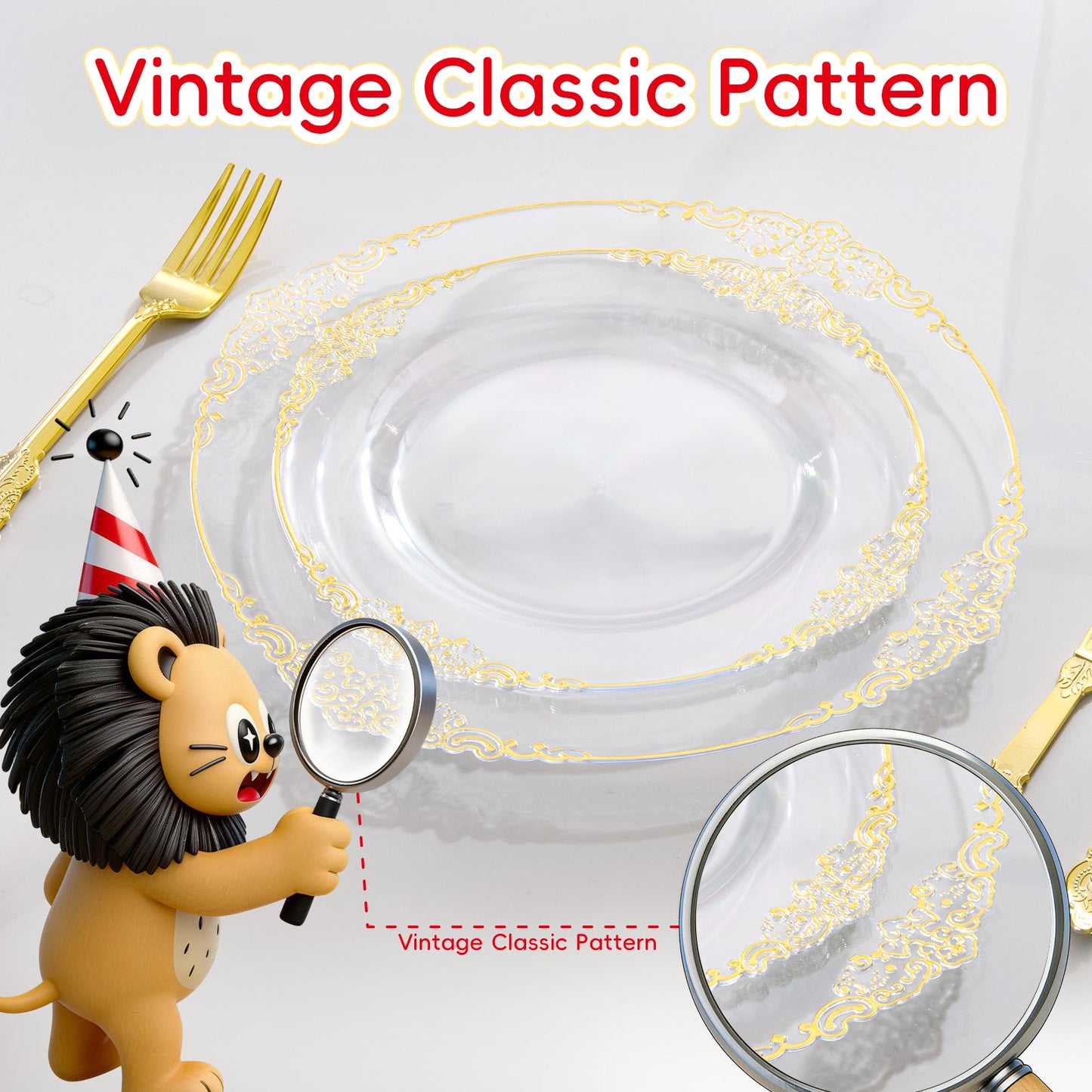 Luxury Look Retro Clear with Gold Rim Dinnerware Set for Party, Wedding