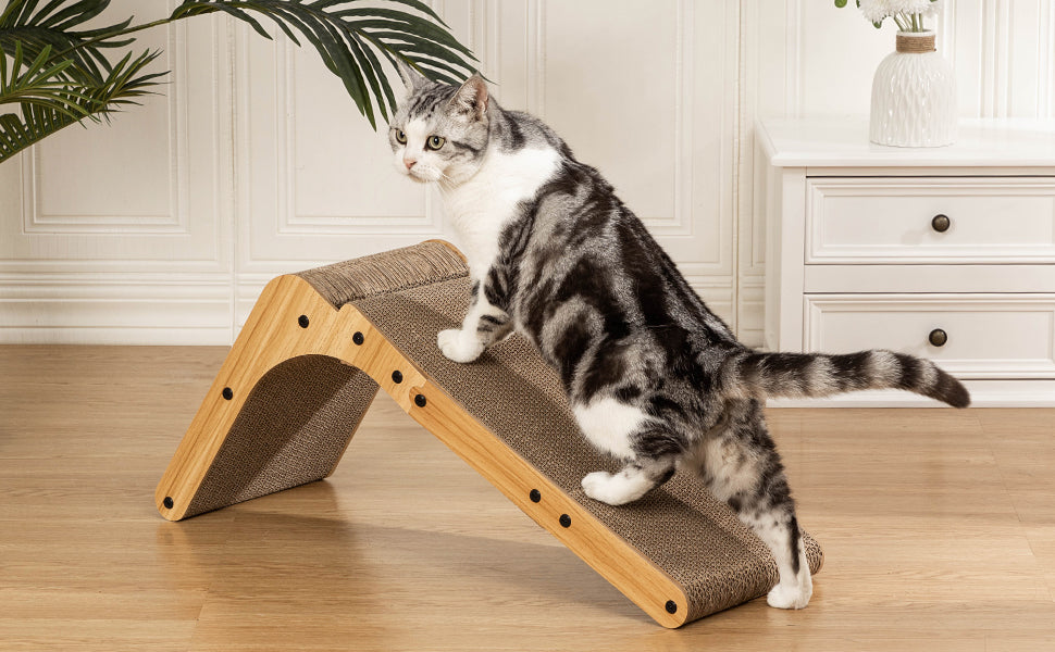 Goodluck Poils bebe L Shape 26.8 Inch Cat Scratcher with Ball Toy for Indoor