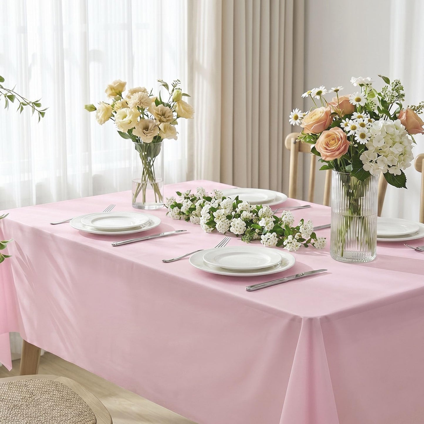 54 x 108 Inch Rectangle Disposable Plastic Tablecloth for Party, Picnic, and Barbecue