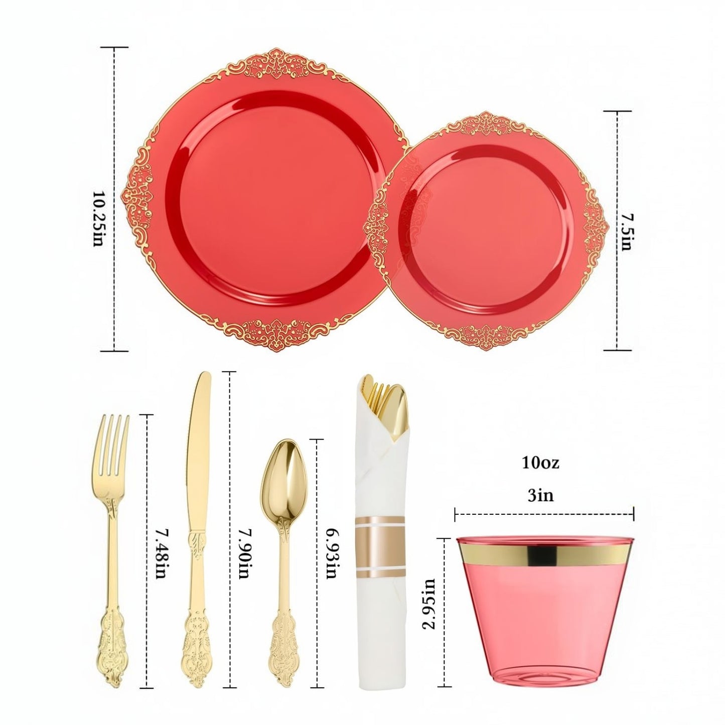 Retro High-Heavy Durable Disposable Dinnerware Set for Wedding, Party, Graduation