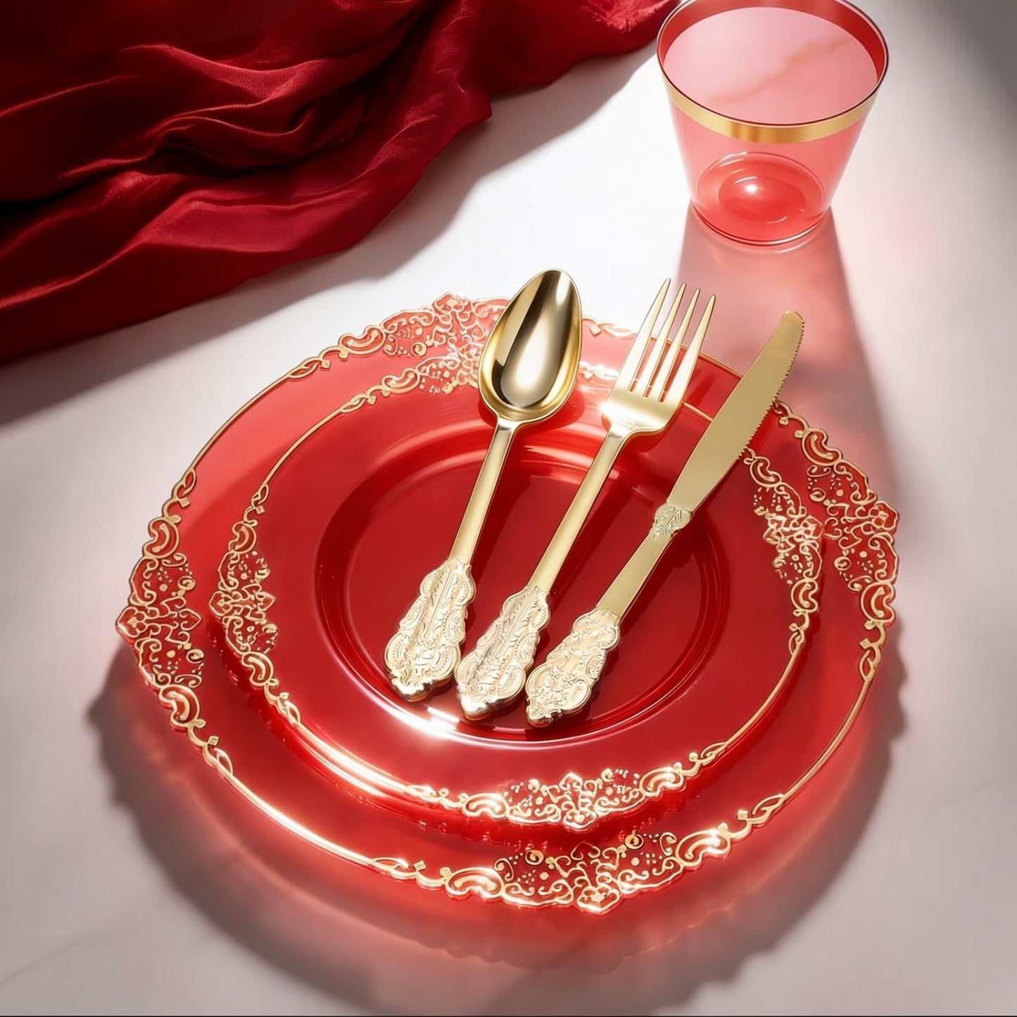 Retro High-Heavy Durable Disposable Dinnerware Set for Wedding, Party, Graduation