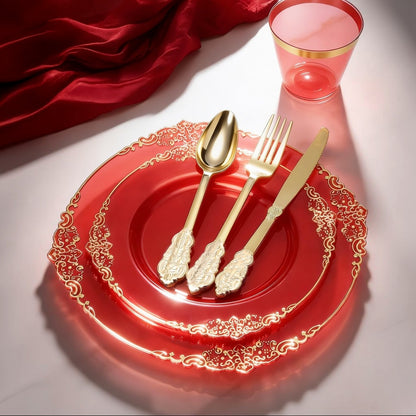 Retro High-Heavy Durable Disposable Dinnerware Set for Wedding, Party, Graduation