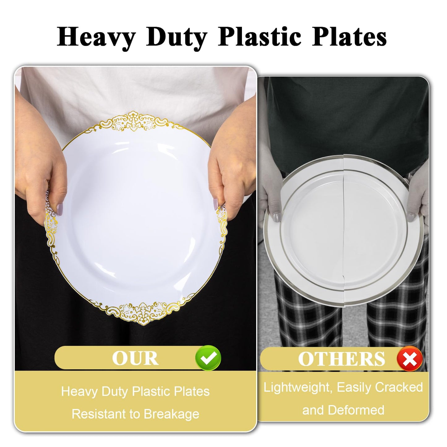 100PCS 10.25-inch Disposable Heavy Duty Vintage Plastic Plates for Wedding, Party, and Daily Use