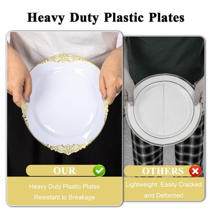 100PCS 10.25-inch Disposable Heavy Duty Vintage Plastic Plates for Wedding, Party, and Daily Use