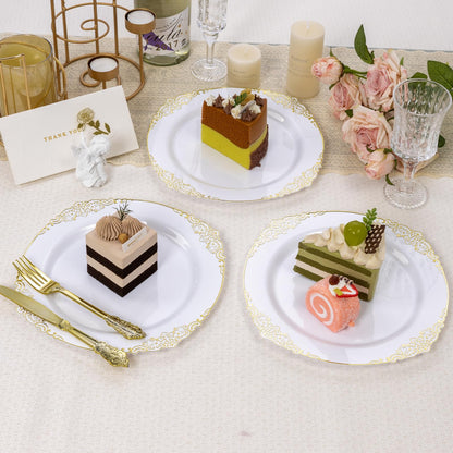 100PCS 10.25-inch Disposable Heavy Duty Vintage Plastic Plates for Wedding, Party, and Daily Use