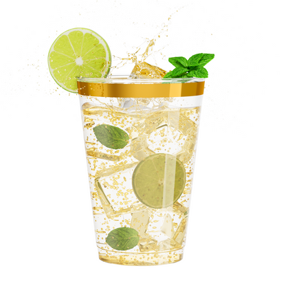 Disposable Gold Rim Plastic Cups for Wedding, Thanksgiving, Christmas, and Parties