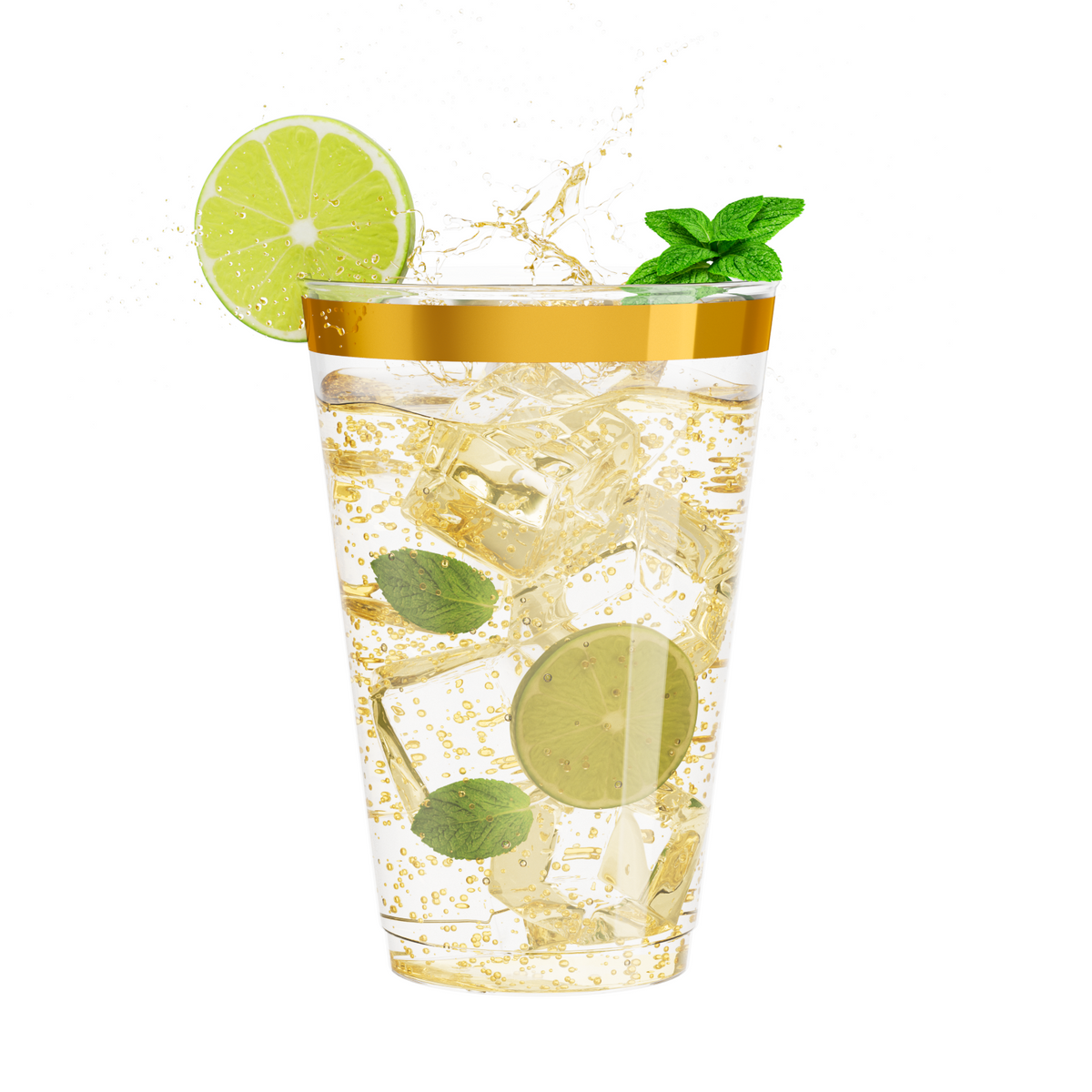 Disposable Gold Rim Plastic Cups for Wedding, Thanksgiving, Christmas, and Parties