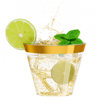 Disposable Gold Rim Plastic Cups for Wedding, Thanksgiving, Christmas, and Parties