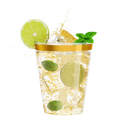 Disposable Gold Rim Plastic Cups for Wedding, Thanksgiving, Christmas, and Parties