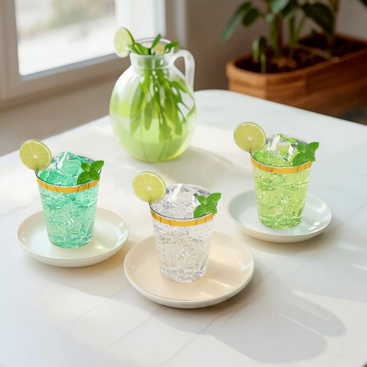 Disposable Gold Rim Plastic Cups for Wedding, Thanksgiving, Christmas, and Parties