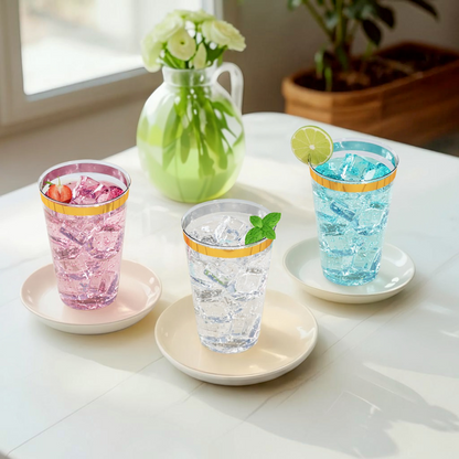 Disposable Gold Rim Plastic Cups for Wedding, Thanksgiving, Christmas, and Parties