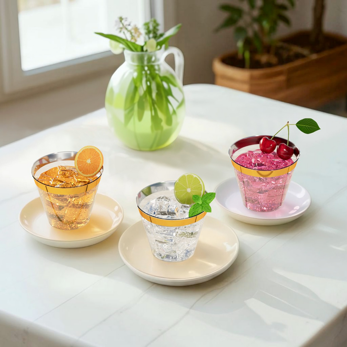 Disposable Gold Rim Plastic Cups for Wedding, Thanksgiving, Christmas, and Parties