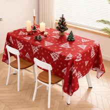 Goodluck Christmas Tablecloth 60x84 Inch Rectangular, Red with White Christmas Tree & Snowflake Design, Polyester Table Cover for Dinner, Parties, Holiday Gatherings, and Event Decor