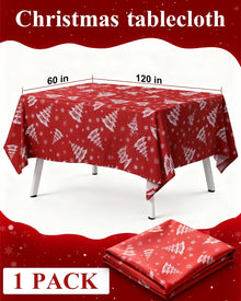Goodluck Christmas Tablecloth 60x84 Inch Rectangular, Red with White Christmas Tree & Snowflake Design, Polyester Table Cover for Dinner, Parties, Holiday Gatherings, and Event Decor