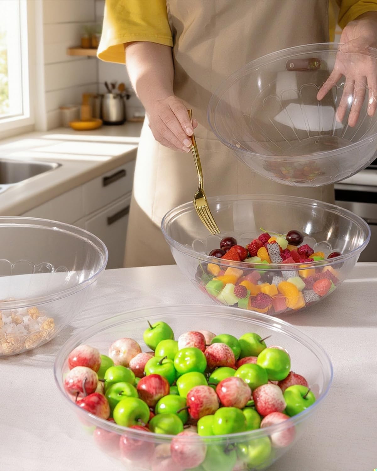 Goodluck 4 Pack 150 Ounce Disposable Clear Plastic Serving Bowls for Chips, Salad, Candy, Snacks
