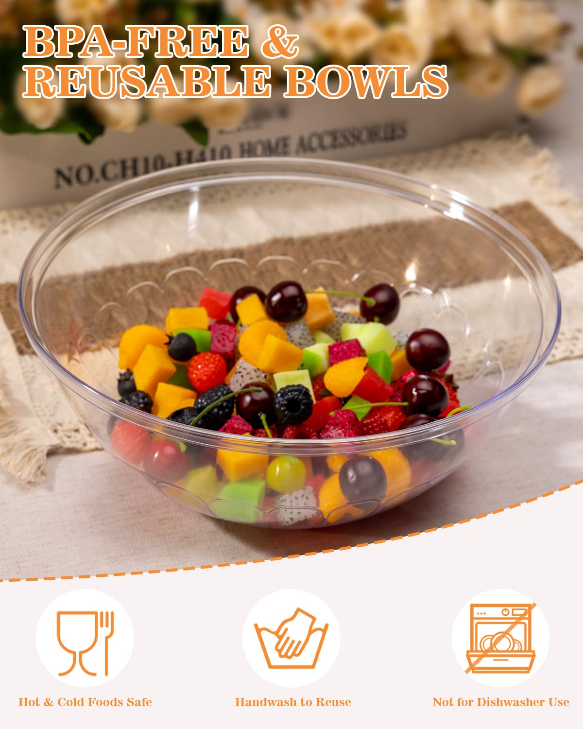 Goodluck 4 Pack 150 Ounce Disposable Clear Plastic Serving Bowls for Chips, Salad, Candy, Snacks