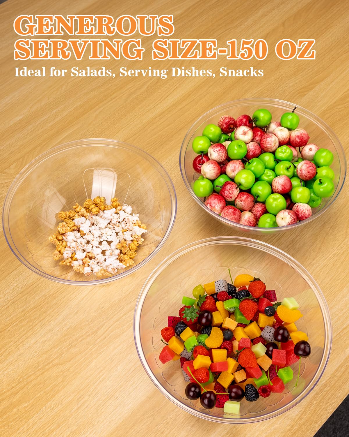 Goodluck 4 Pack 150 Ounce Disposable Clear Plastic Serving Bowls for Chips, Salad, Candy, Snacks