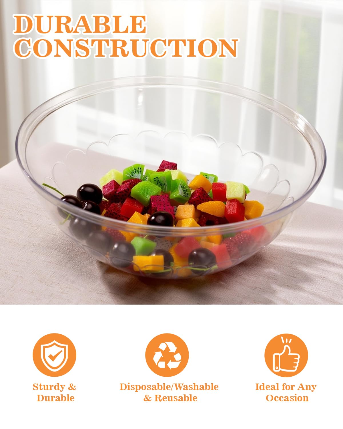 Goodluck 4 Pack 150 Ounce Disposable Clear Plastic Serving Bowls for Chips, Salad, Candy, Snacks