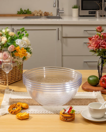 Goodluck 4 Pack 150 Ounce Disposable Clear Plastic Serving Bowls for Chips, Salad, Candy, Snacks