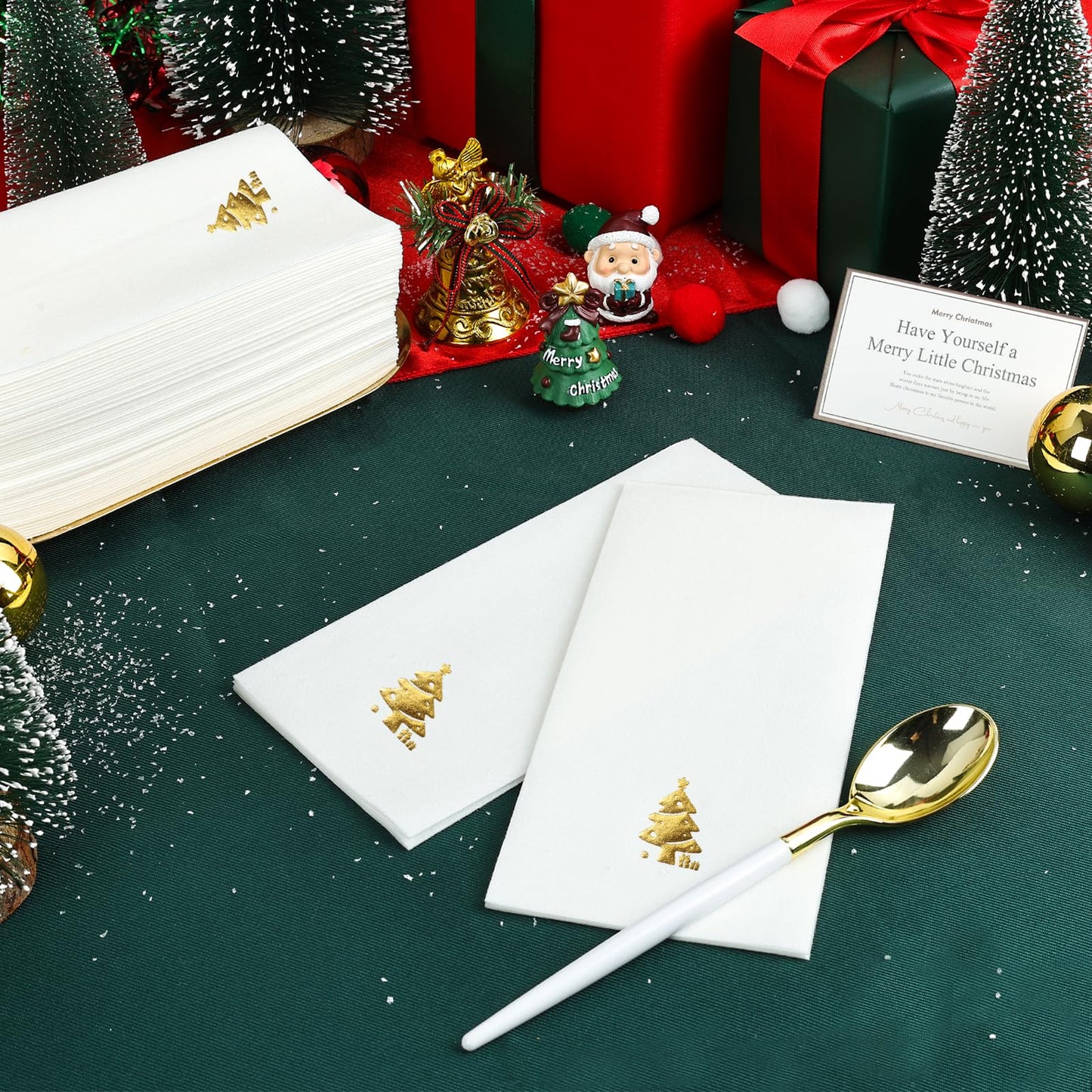 Goodluck 50 Pack Disposable Gold Christmas Tree Napkins for Party, Dinner, Wedding