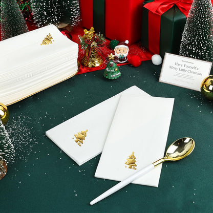 Goodluck 50 Pack Disposable Gold Christmas Tree Napkins for Party, Dinner, Wedding