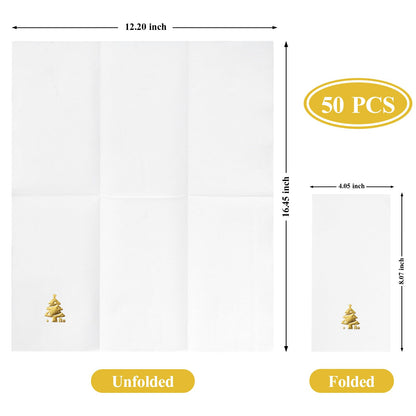 Goodluck 50 Pack Disposable Gold Christmas Tree Napkins for Party, Dinner, Wedding