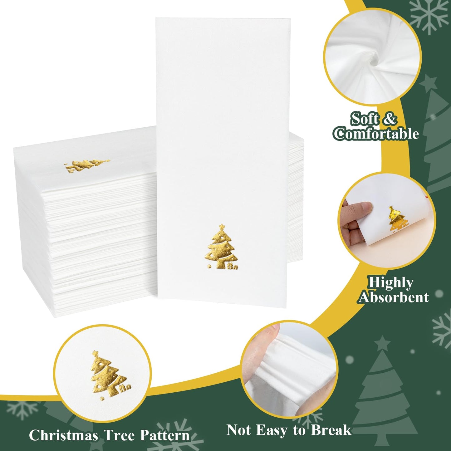 Goodluck 50 Pack Disposable Gold Christmas Tree Napkins for Party, Dinner, Wedding