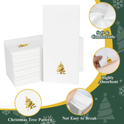 Goodluck 50 Pack Disposable Gold Christmas Tree Napkins for Party, Dinner, Wedding