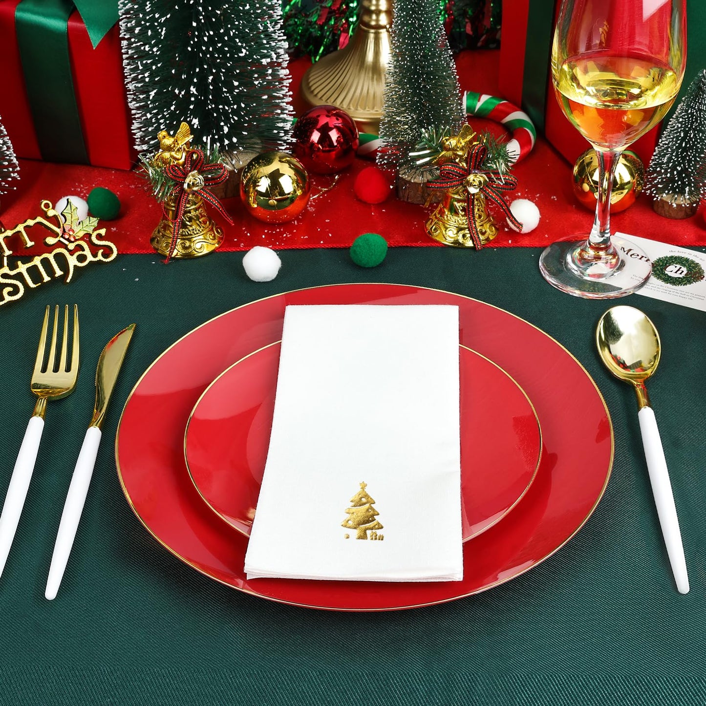 Goodluck 50 Pack Disposable Gold Christmas Tree Napkins for Party, Dinner, Wedding