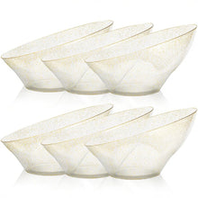Goodluck 12 Pack 54oz Angled Disposable Clear with Gold Glitter Serving Bowls for Chips, Snacks, Fruit, Salad