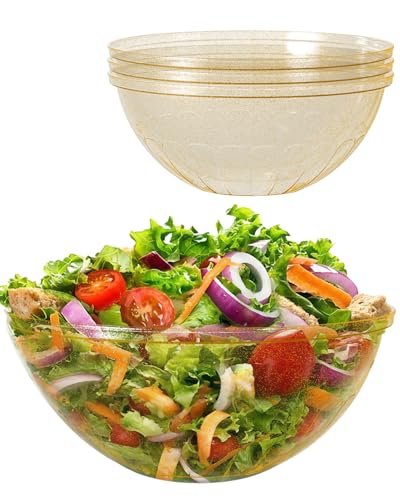 Goodluck 4 Pack 150oz Reusable Glitter Gold Plastic Serving Bowls for Party for Salad, Snacks, Candy Dishes