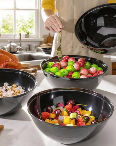 Goodluck 4 Pack 150oz Reusable Black Plastic Serving Bowls for Party for Salad, Snacks, Candy Dishes