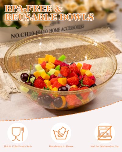 Goodluck 4 Pack 150oz Reusable Glitter Gold Plastic Serving Bowls for Party for Salad, Snacks, Candy Dishes