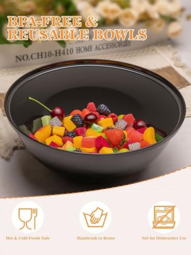 Goodluck 4 Pack 150oz Reusable Black Plastic Serving Bowls for Party for Salad, Snacks, Candy Dishes
